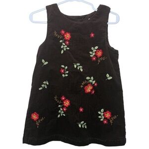 Vintage miniwear brown floral embroidered corduroy dress  | 24 months